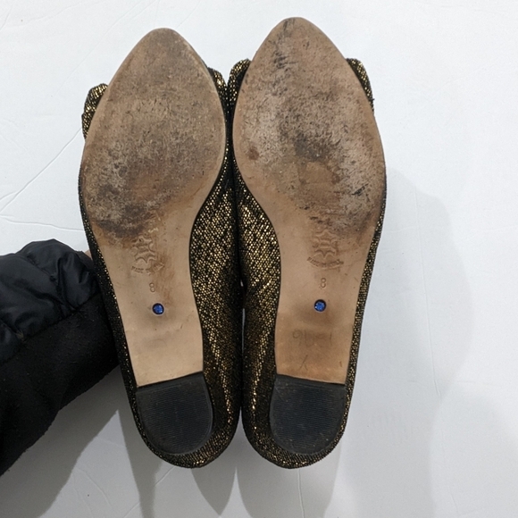 Something Bleu Women Black Gold Glitter Sparkly Flats Shoes Slip-On Bow Formal 8 - Picture 9 of 10